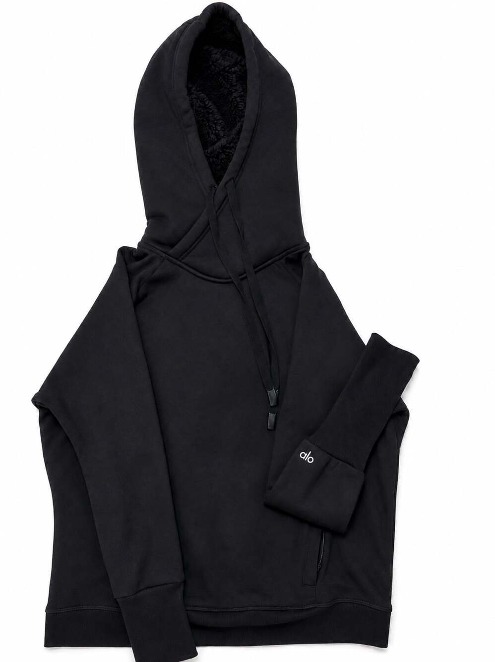 Alo Yoga Black Sherpa-Lined Hoodie with Thumbholes